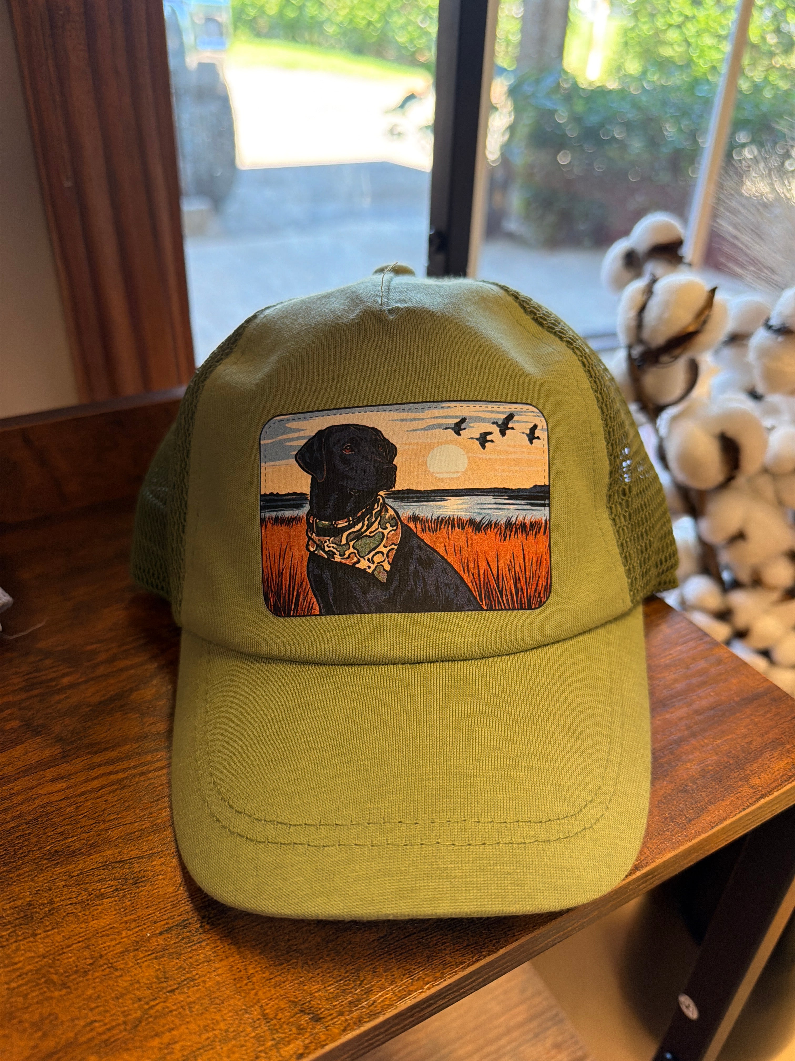 Youth black lab hat-green