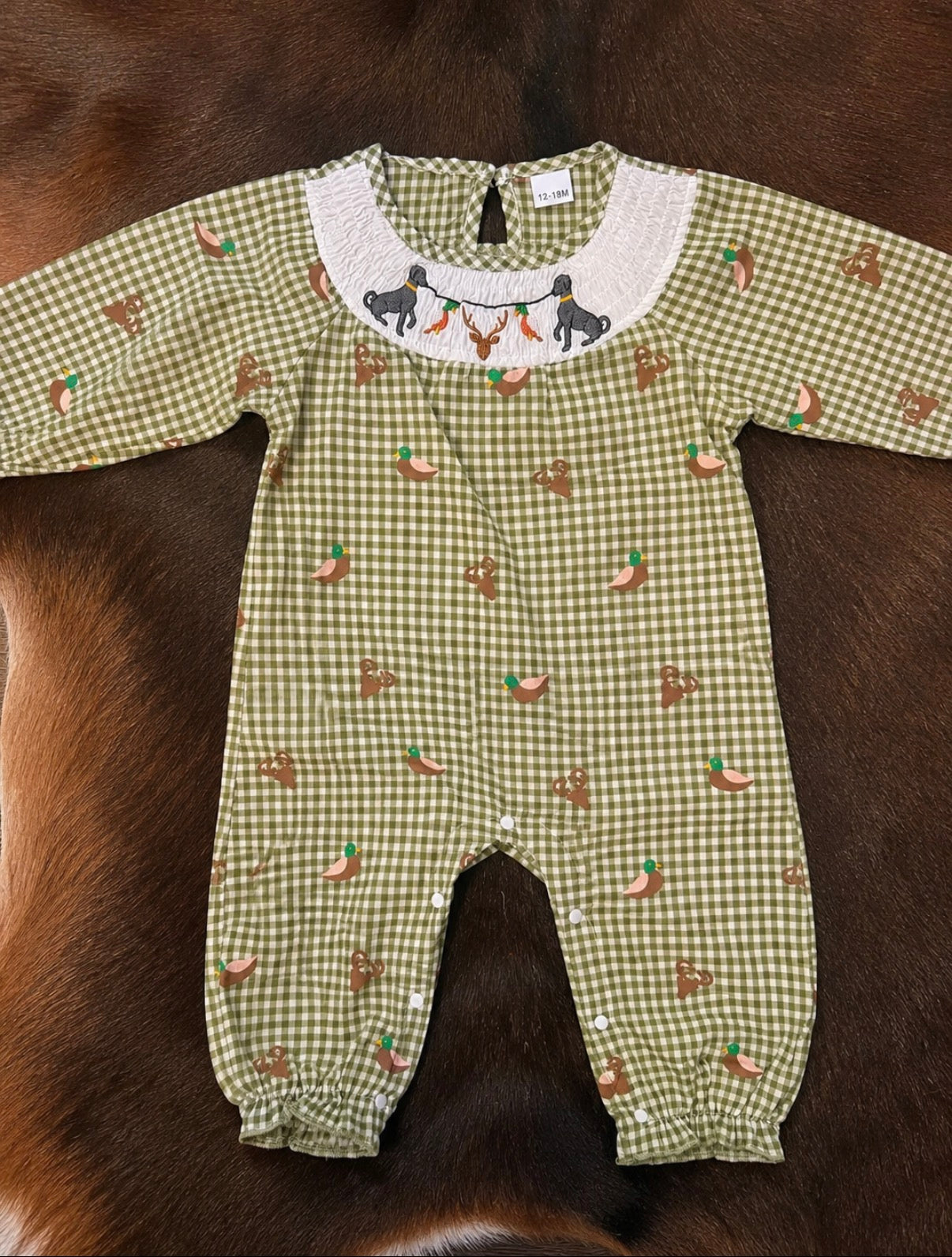 Duck deer dog long sleeve romper