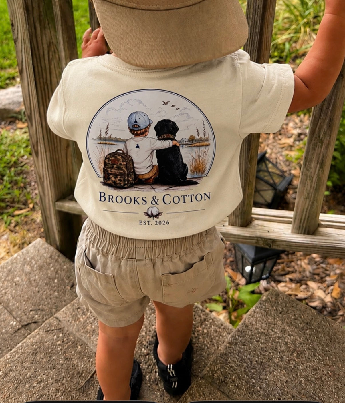 Brooks & Cotton tshirt boy and dog by water